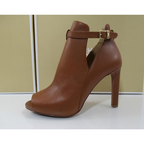 Michael Kors Lawson Open Toe High Heel Buckled Sandals Booties Luggage Size 8 - Picture 2 of 8